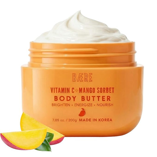 Vitamin C Body Butter with Mango Sorbet – Dermatologist Tested, Anti-Aging Korean Skin Care – Deep Hydration, Soft Dewy Glow, Fast-Absorbing & Non-Greasy – Vegan, Clean Beauty – 7.05 Oz