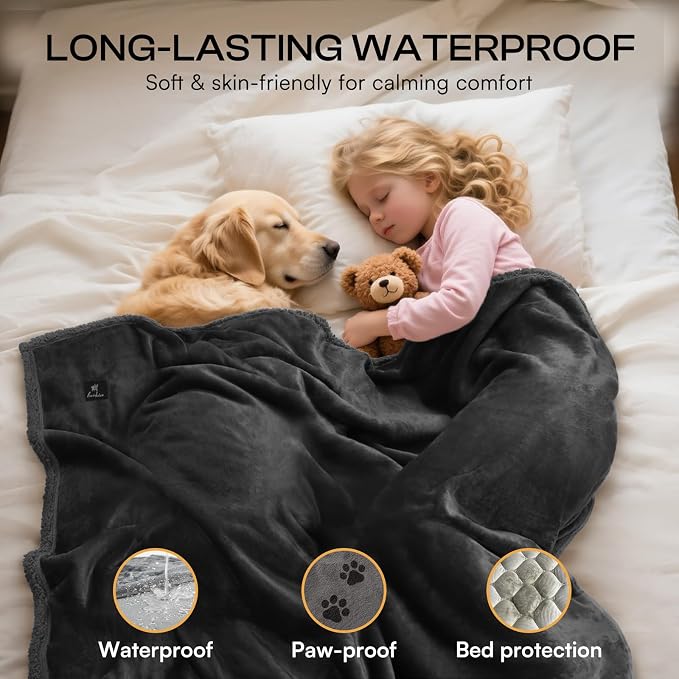 Luciphia Waterproof Bed Blanket Washable,Soft Sherpa Fleece Puppy Reversible Throw Blankets for Small Medium Dog Cat,Furniture Cover Protector Couch Bed from Liquid Pee and Pet Fur, Black,57" x 40"