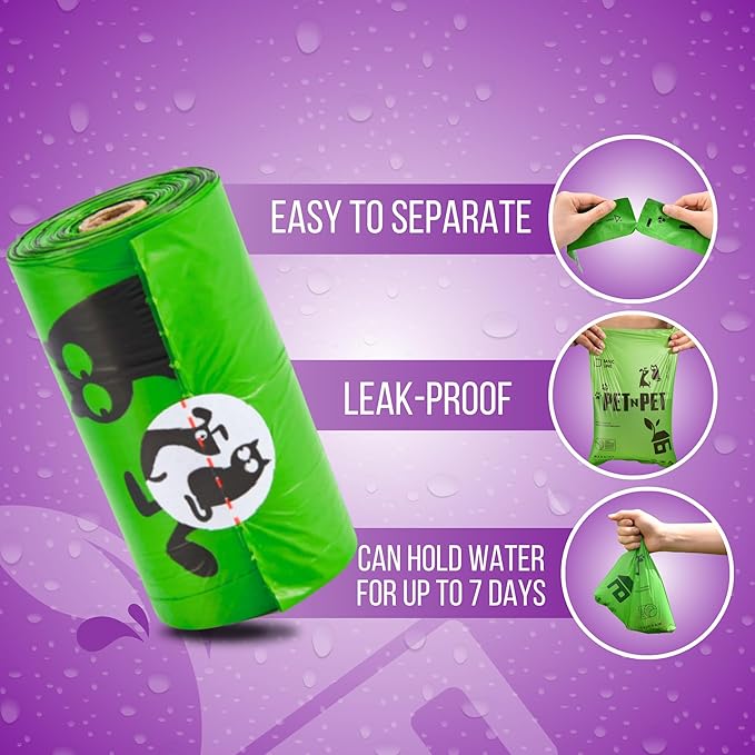 Pet N Pet Doggie Poop Bags, 1080 Count, Lavender Scented Waste Roll Refills | Green, Dogs, 41% Plant Based, 59% PE, Extra Thick, 9 x 13, Leak-Proof, Tear-Resistant, Easy-Tear Design, dog waste bags