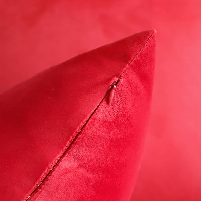 Artscope Luxury Velvet Pillow Covers Decorative Square Pillowcases Soft Solid Cushion Cases for Couch Sofa Bedroom Home Decor 16x16 Inch Red