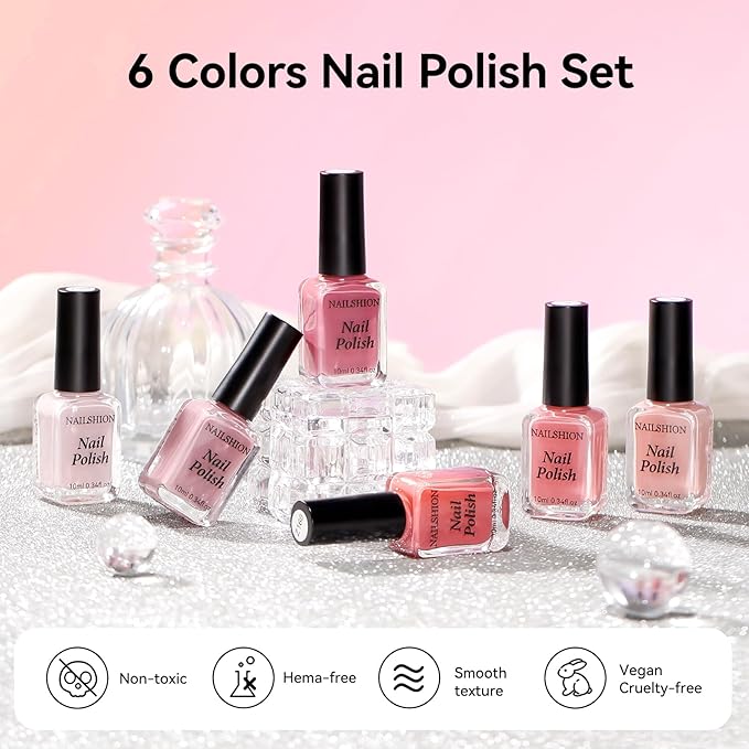 Neutral Nail Polish Set, 6 Colors Nude Beige Creamy Dusty Pink Fingernail Polishes All Seasons, Opaque, Rapid Dry Natural Nail Art Manicure Salon DIY at Home for Women