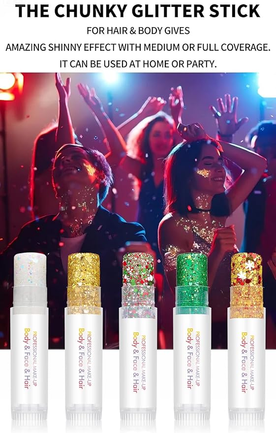 Gold Body Glitter Stick, Holographic Sparkling Sequins Neon Outfit Party Super Sparkly Face Paint Rave Festival Accessories Glitter Gel Makeup