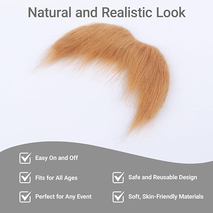 2Pcs Men Fake Mustache Realistic Mustaches Fake Facial Hair Beard for Cosplay Costume Halloween Parties