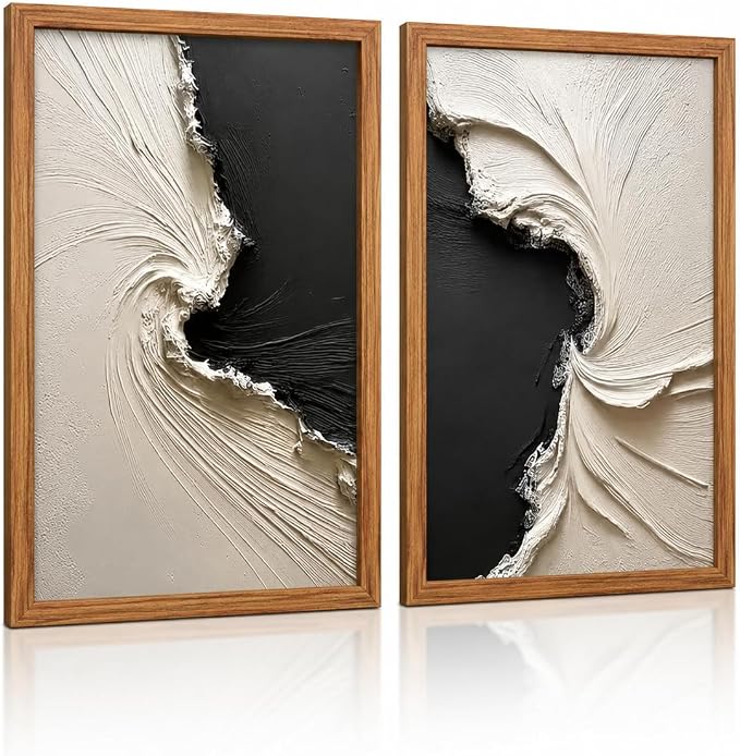 3Pcs Wood Framed Luxury Abstract Canvas Wall Art Textured Relief Painting Prints Modern Neutral Poster Picture Gallery Wall Decor Artwork Print Living Room Bedroom 16x24 Inch Ready to Hang