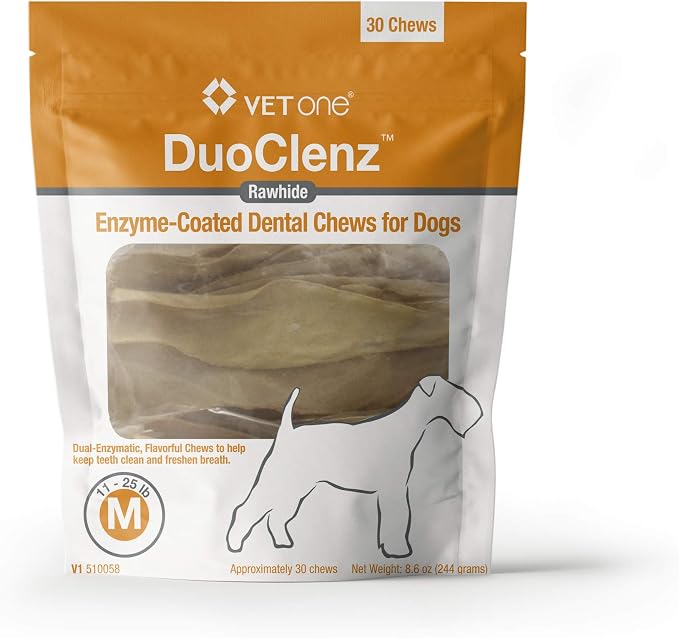 VetOne DuoClenz Rawhide Dental Hygenic Chews for Medium-Sized Dogs, 30-Count Bag