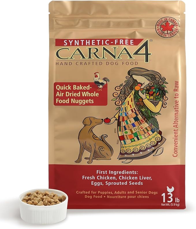 CARNA4 Gentle Quick-Baked Air-Dried Dog Food, Chicken Recipe, 13lb | Fresh Chicken, Liver, Whole Eggs & Organic Sprouted Seeds, Never Extruded, No Synthetic Vitamins or Minerals