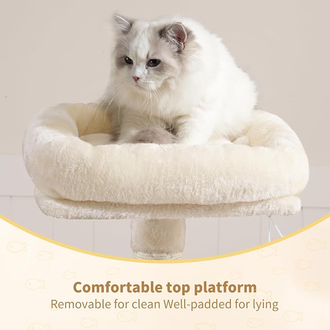 Heybly Cat Tree with Toy, 43.3 inch Cat Tower for Indoor Cats HCT004SM | Cat Condo with Durable Sisal Scratching Posts, Cat House with Padded Plush Perch, Cozy Hammock, Beige