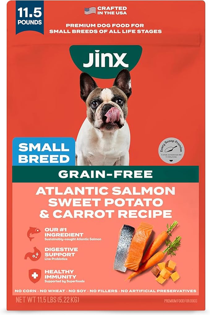 Jinx Grain Free Dry Dog Food, Small Breed - Real Salmon, 11.5lb | Premium Nutrient-Dense Kibble for Digestive Support & Healthy Immunity - Salmon, Sweet Potato & Carrot, No Fillers
