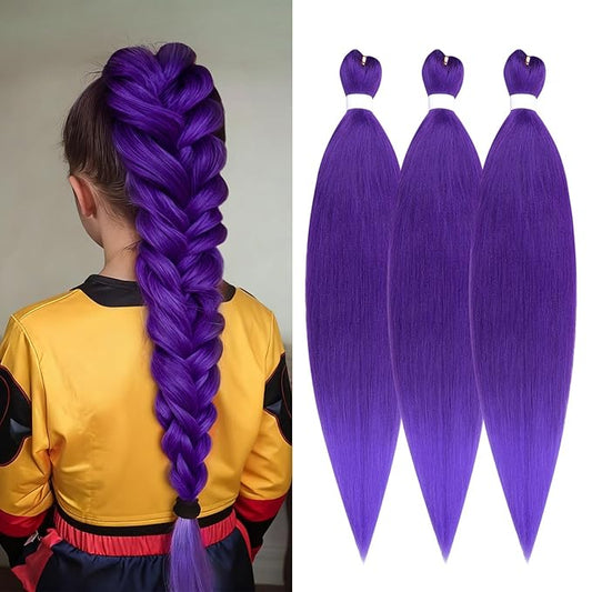 IDN BEAUTY Purple Braiding Hair 26 Inch Pre Stretched Synthetic Braiding Hair for Braids, 3 Packs Purple Rumi Hair Extensions for Stage Party Christmas Halloween Costume Cosplay