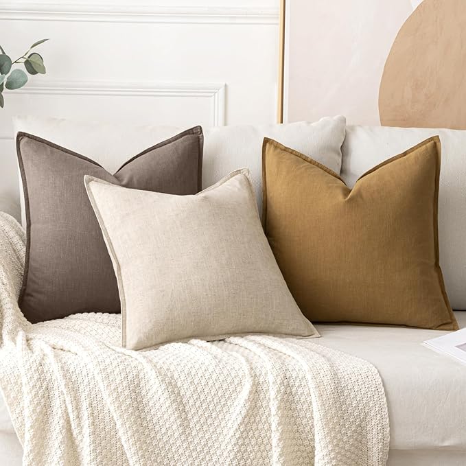 MIULEE Decorative Linen Pillow Covers 18x18 Inch Malt Ball | Boho Farmhouse Fall Autumn Couch Throw Pillows for Bed, Pack of 2 Accent Modern Pillowcases, Sofa Livingroom Home Decor