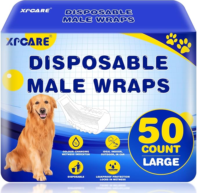 50 Count Disposable Dog Diapers Male with Wetness Indicator(Large) | Dog Belly Band Belly Bands for Male Dogs Male Dog Wraps,Super Absorbent Leak-Proof Fit for Incontinence Marking