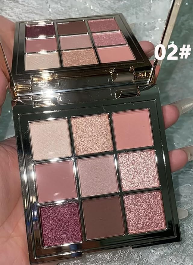 9 Colors Eyeshadow Palette, Matte & Shimmer & Glitter Eye Shadow, Highly Pigmented Silky Smooth Powder Waterproof Long Lasting Makeup Palettes. (Color 2)