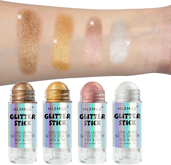 Rose Pink Body Glitter Stick, Multi-Use Highlighter Makeup, Long Lasting Glitter Stick for Body & Face Eyes Lip, Glitter Sparkling Mermaid Sequins for Women, Great for Daily, Festival, Party