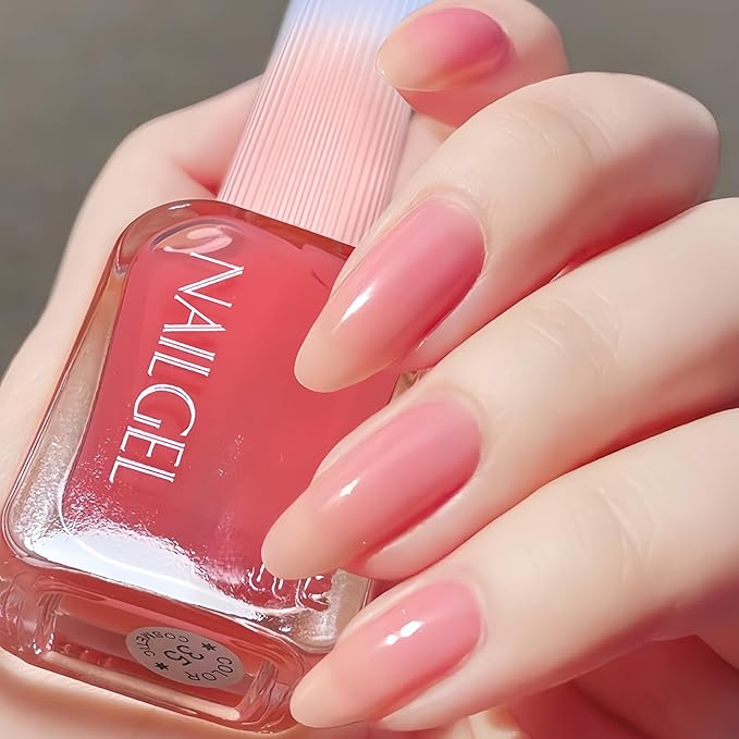 Jelly Pink Nail Polish 12ML, Sheer Translucent Pink Quick Dry, Air Dry Glossy Finish, No UV Lamp Needed for Women Girls