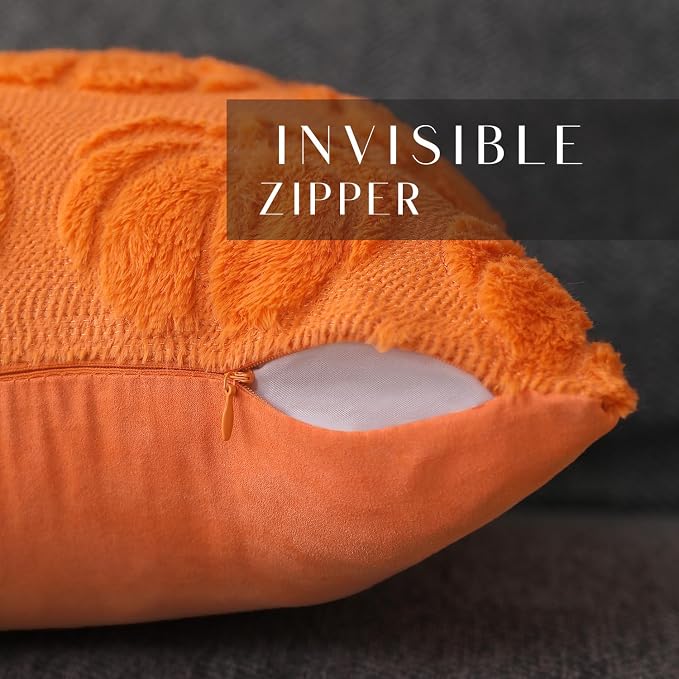 DFXSZ Fall Pillow Covers 18x18 2Pcs Orange Pumpkin Fall Decoration for Home | Fall decor Set of 2 Throw Pillow Cases Soft Plush Faux Fur Wool Couch Cushion for Chair Sofa Bedroom Living Room Home Decor