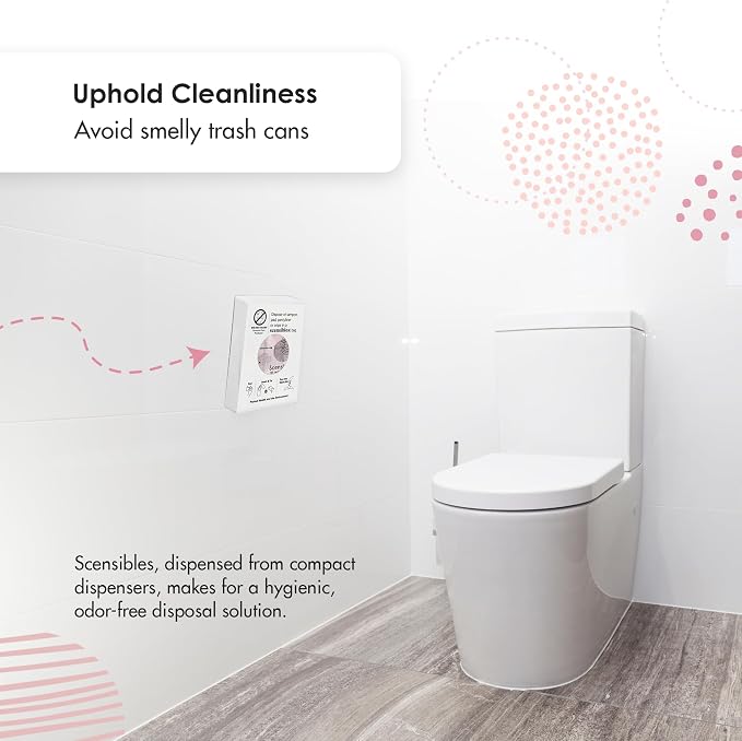 Scensibles Bathroom Dispenser for Menstrual Care Disposal - Bag Dispenser and Refill Boxes - for Tampons, Pads, Other Disposable Hygiene Products (White)