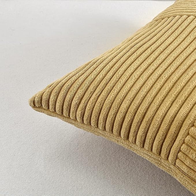Fancy Homi Mustard Yellow Decorative Throw Pillow Covers 18x18 Inch for Living Room Couch Bed, Farmhouse Boho Home Decor, Soft Corss Corduroy Patchwork Textured Accent Cushion Case 45x45 cm