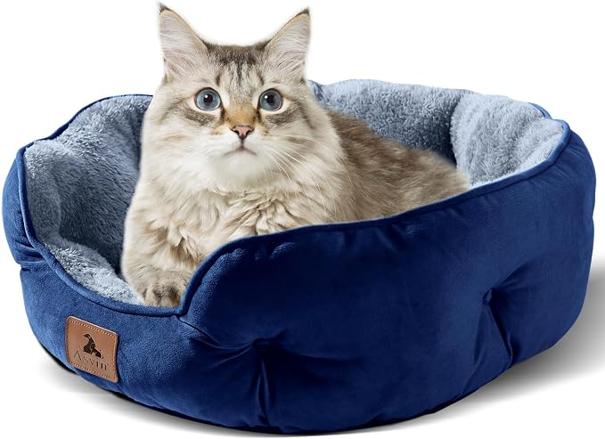 Medium Dog Bed for Medium Dogs, Large Cat Beds for Indoor Cats, Pet Bed for Puppy and Kitty, Extra Soft & Machine Washable with Anti-Slip & Water-Resistant Oxford Bottom, Blue, 25 inches