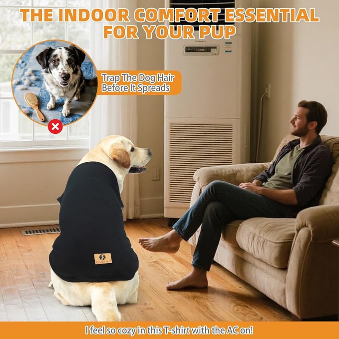 Boy Dog Clothes for Large Dogs, 2 Pack Cotton Summer Dog T Shirts UV & Insect Protection for Outdoor Camping, Anti-Hair Loss & Breathable Sleeveless Pet Vest Tank Tops Apparel, Black & Grey,L
