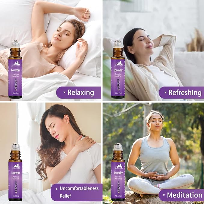 Lavender Roll-On Essential Oil, Pre-Diluted, Portable Aromatherapy, 0.33Oz | Mumianhua Floral-Herbal Rollerball. Ready-to-Use. Calming Scent for Pillow, Pulse Points, Skin & On-the-Go Relaxation