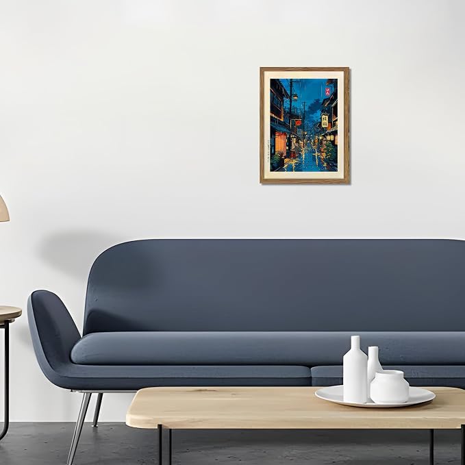 Framed Japanese Wall Art, Asian Tokyo Tea House Canvas Wall Decor Painting, Cool Japanese Night Posters Prints Pictures for Bedroom Living Room Bathroom Home Decor 12x16 Inch