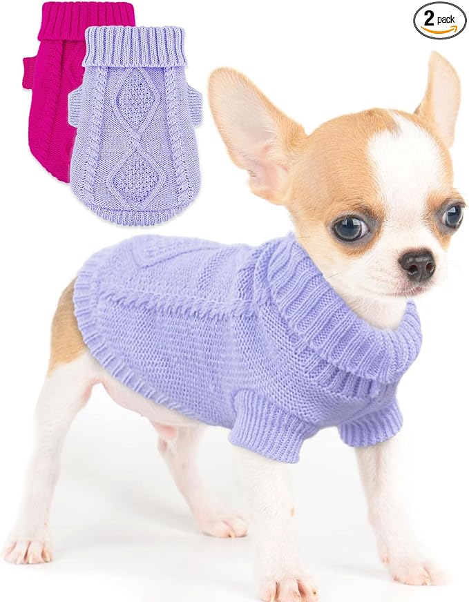 2 Pieces Dog Sweater for Small Dogs Chihuahua Clothes Spring Winter Cute Knitwear Turtleneck Thick Warm Clothes for Yorkie Cat Extra Small Dog Clothes (XX-Small)