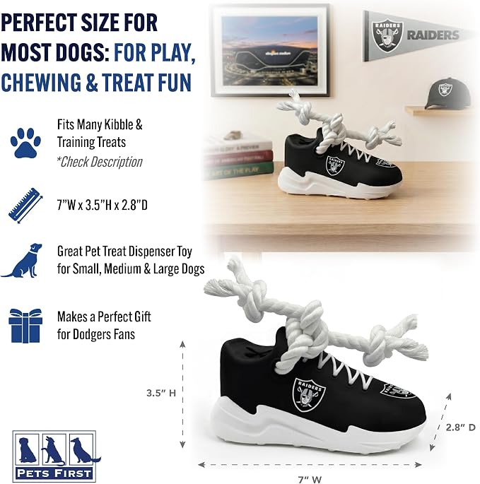 Pets First NFL Las Vegas Raiders Cleat Sneaker Spike Dog Toy, Football Treat Dispenser Chew Toy for Dogs, Interactive Rope Tug Toy, Slow Feeder Natural Rubber Dog Toy with Official Team Logo