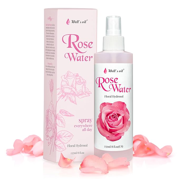 Well's Oil Rose Water Mist Spray (8 fl oz) | Floral Rose Water Hydrosol | Alcohol-Free | for Skin & Hair Use
