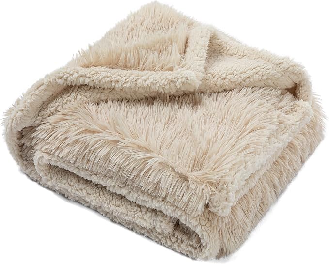 Waterproof Dog Blanket Pet Throw Blankets Fluffy Long Faux Fur Reversible Puppy Blankets 85x57in Furniture Protector Cover for Sofa Bed Couch Bed Cover Washable for Dogs Cats (Beige XL)