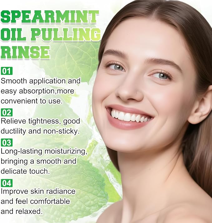 Spearmint Oil Pulling Rinse, Cold-Pressed Coconut Mouthwash for Teeth,Natural Peppermint Pulling Oil to Help Maintain Gum Health and Freshen Breath (1)