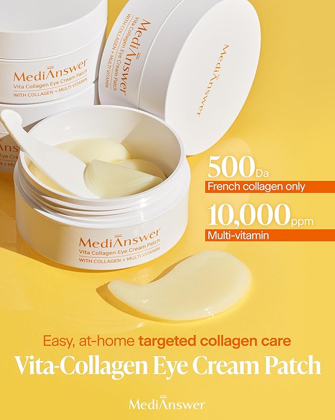 Korean Under Eye Patches for Dark Circles & Puffiness – Vita 500Da Fabric-Free Collagen Gel, 83% French Collagen + Niacinamide & Peptides, Cooling Depuffing, Turns Clear, 60 Patches