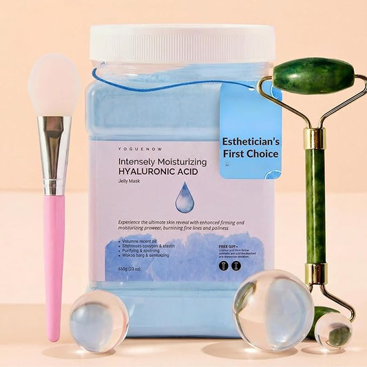 Jelly Face Mask for Facials - Hyaluronic Acid Hydrating, Brightening & Nourishing Jelly Mask with Free Jade Roller & Spatula | Professional Hydrojelly Masks | Vajacial Jelly Mask Powder | 23 Oz Jar