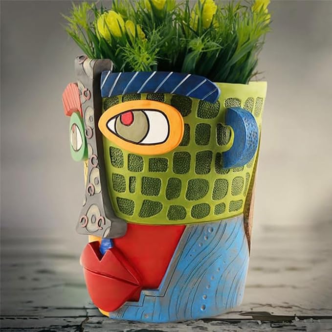 Picasso Brutalist Abstract Beauty Face Flower Pot Acolorful Art Resin Handmade Face Planters Pots Head for Home Art Decor Balcony Ornaments (Modern), RCZED152