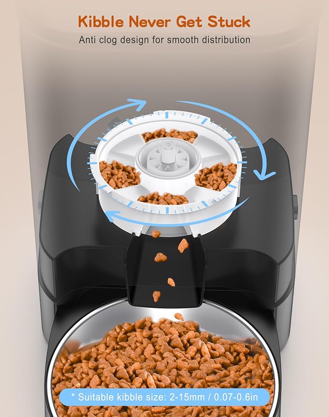 HoneyGuaridan Automatic Cat Feeder for 2 Cats,Cat Food Dispenser | Timed Cat Feeder Programmable 1-6 Meals Control, Prevent Fighting, Precise Portion, Blanced Dispense, Voice Recorder