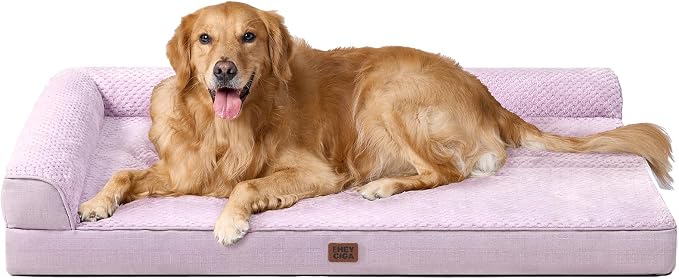 EHEYCIGA Memory Foam Dog Bed, Large Orthopedic Dog Bed, Lilac | Washable Removable Cover, Waterproof Flat Pet Sofa Couch with Nonskid Bottom, 44x32x6.5