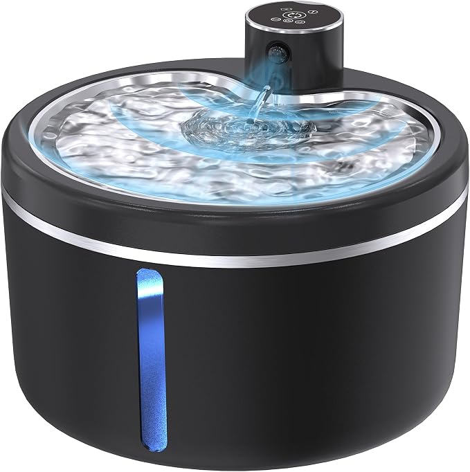 Cat Water Fountain Cordless, 108oz/3L Pet Fountains for Cats Indoor with Stainless Steel Tray, Battery Operated Cat Drinking Fountain with Motion Sens