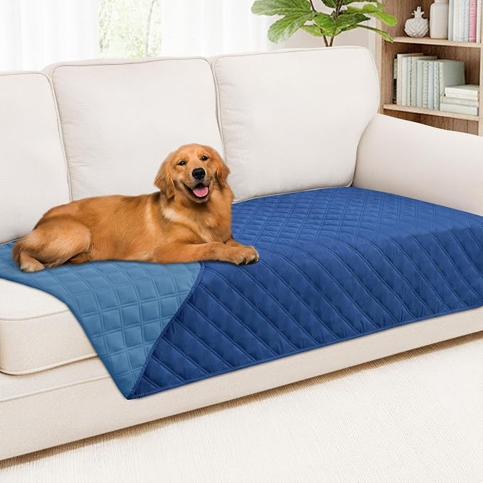 Smiry Waterproof Reversible Pet Couch Covers for Dogs | Pet Friendly, Soft Fabric, Washable Sofa Furniture Protector for Dogs Cat Kids, Checkered (40"x80", Navy/Blue)