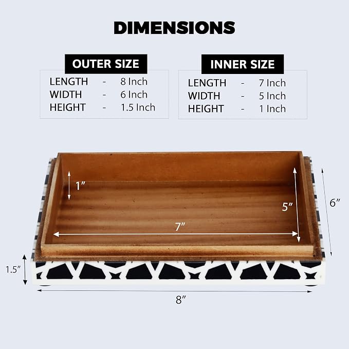 Handicrafts Home Decorative Storage Box with Lid, Black and White Moroccan Zellij Decorative Remote Control Box, Slim Coffee Table Storage Box for Shelf, Desk & Living Room Decor, Zellij 8 x 6 x 1.5