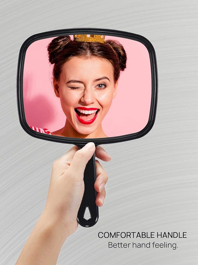 OMIRO Hand Mirror, All Black Handheld Mirror with Handle, 6.6" W x 9.3" L, Pack of 3