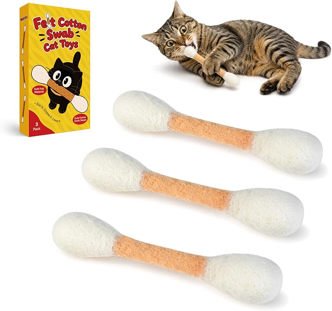 Potaroma 3 Pack Cat Toys Felt Cotton Swab Design with Catnip