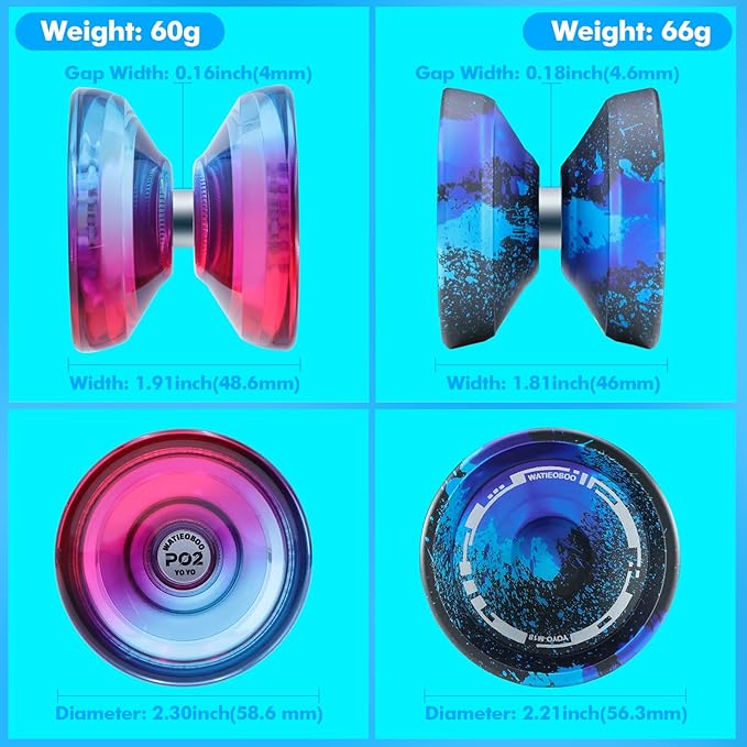 WATIEOBOO Yo-Yo 2-Piece Set P02 Crystal yo yo Blue Pink and M18 Black Blue Purple Camouflage Metal yo-yo, Suitable for Professional yoyo Players and Yoyo Beginners