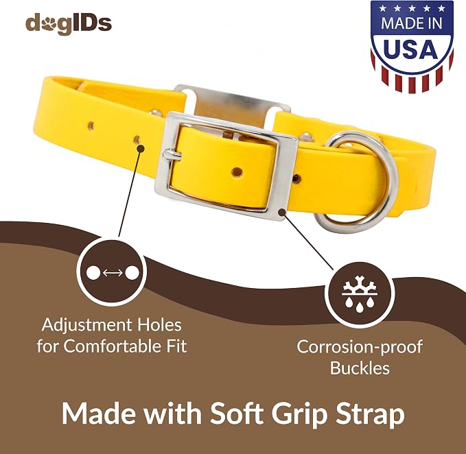 dogIDs Personalized Dog Collar – ScruffTag Custom Waterproof Biothane Dog Collar with Laser-Engraved Name, Durable & Odor-Resistant – USA Made | Yellow, 3/4 in x 16 in (Fits Neck Sizes 14-18 in)