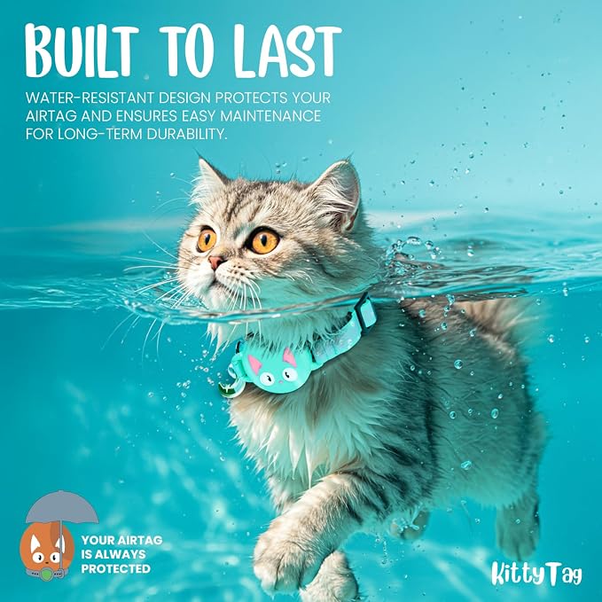 Cat Collar with Airtag Holder, Breakaway Air Tag Collar for Apple airTag, Reflective & Luminous Design, Waterproof GPS Tracker for Cats and Kittens, Includes Bell, Green Mint (9-12")
