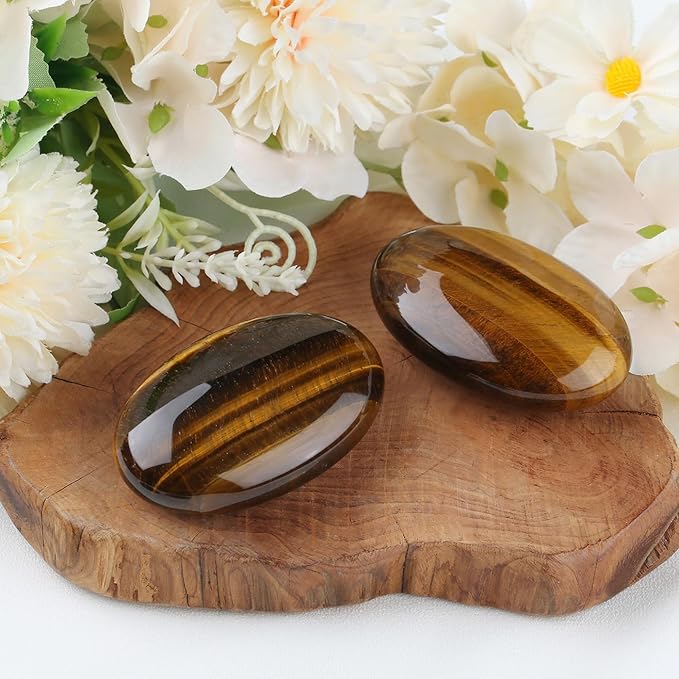 MAIBAOTA 2.4" Tiger Eye Crystal Stone Polished Palm Stone 0.7" Thick Natural Reiki Gemstone Healing Crystals Worry Stone Energy Balancing Anxiety Stress Relief Meditation 1 Pc
