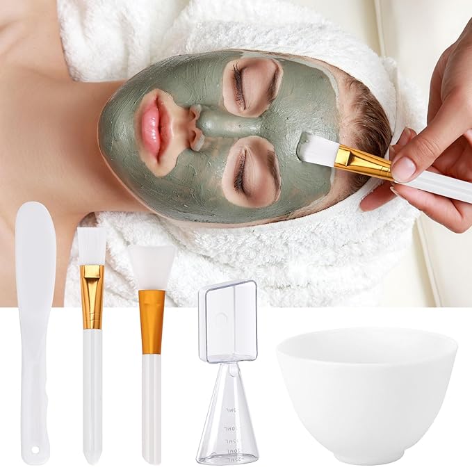 Tecbeauty Face Mask Mixing Bowl Set, 10 Pcs DIY Facemask Mixing Tool Kit with Silicone Facial Mask Bowl Brushes Stick Spatula Measuring Cup (White)