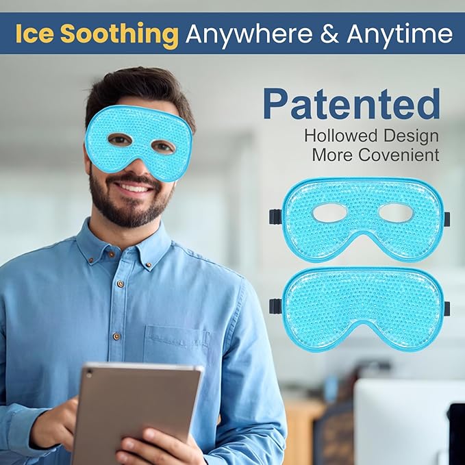 BeeVines Cooling Eye Mask, 2 Pack XL Jumbo Size Freezer Gel Eye Masks for Puffy Eyes Face, Ice Eye Mask, Cold & Warm Compress, Frozen Ice Pack for Post Eye Surgery & Allergies(Blue)