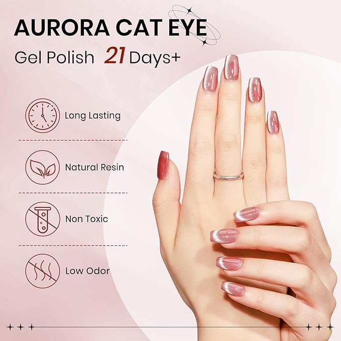 Pink Cat Eye UV Gel Nail Polish, 15ML Magnetic Crystal Holographic Cateye Gel Polish Glitter Shimmer Reflective Nail Polish Gel with Magnet Soak Off Salon DIY at Home
