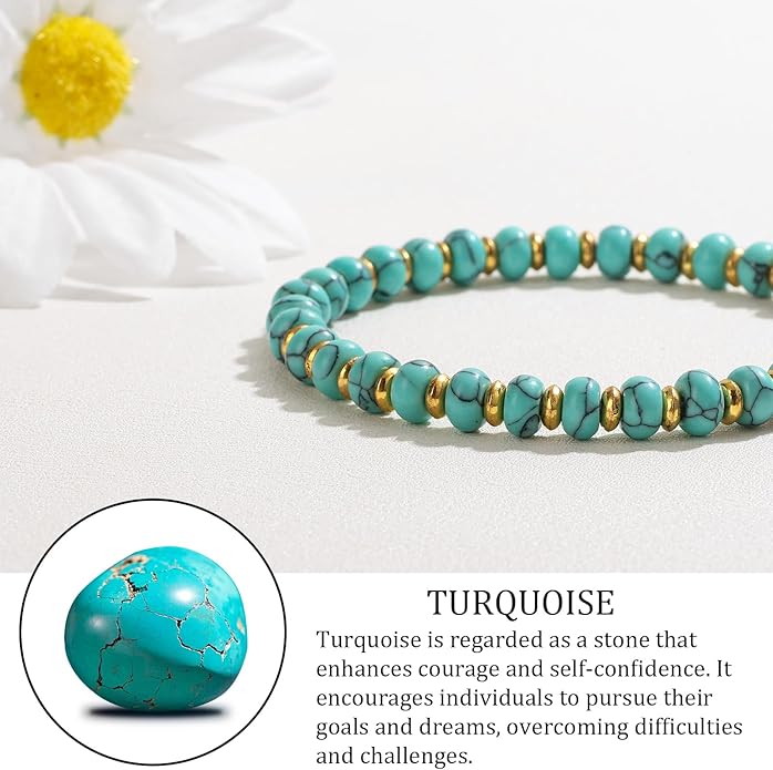 GolbalJew 4 * 6mm Gemstone Rondelle Bead Bracelets for Women Healing Crystal Stone Beads Bracelet Handmade Beaded Spiritual Jewelry Gifts