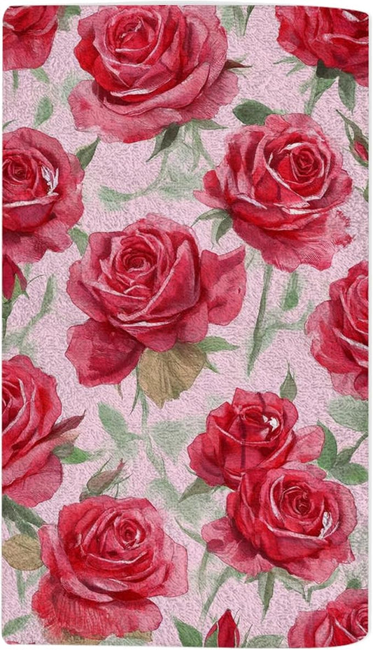 Red Roses Blossom Hand Towel Flower Green Leaf Floral Love Face Towels Suit Travel Sports Pool Swimming Bath Camping Spa Gym Yoga,15x30 Inch