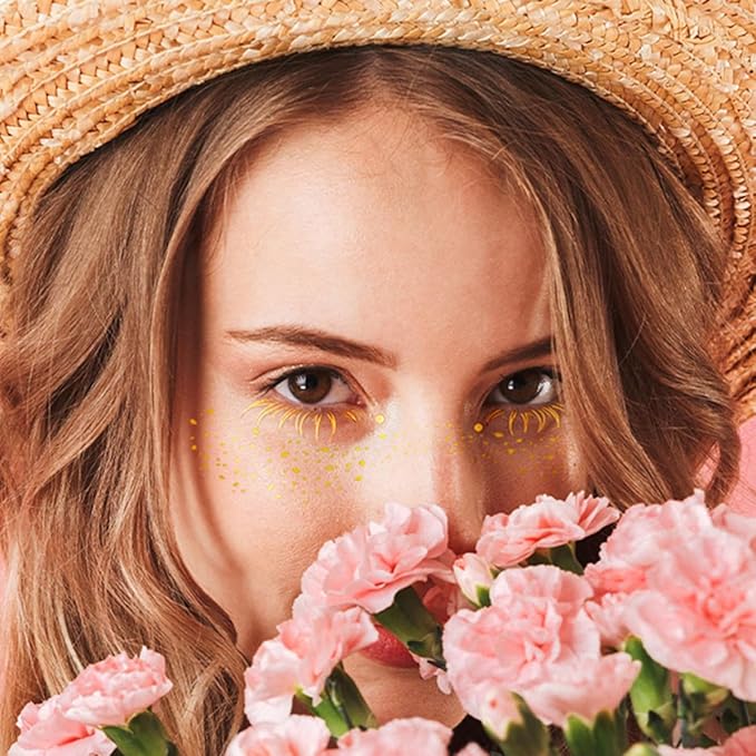 Gold Glitter Freckles Face Tattoo Face Makeup Patches Fake Freckles Faux Freckles Sparkle Freckles Waterproof Gold Freckles Temporary Face Tattoos Cute Face Glitter for Women Accessories 10 Sheets